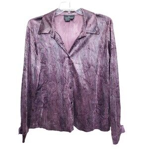 Carole Little Purple Textured Reptile Print Long Sleeve Button-up Shirt Size 16